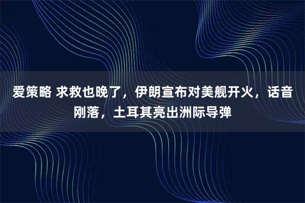 爱策略 求救也晚了，伊朗宣布对美舰开火，话音刚落，土耳其亮出洲际导弹